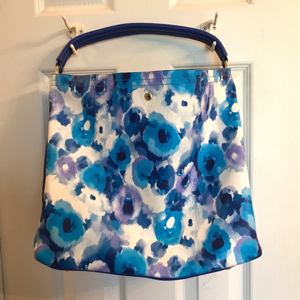 Blue floral vegan leather handbag